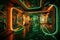 High-End Interiors: Award-Winning Green and Orange Design with Stunning Neon Light and Shiny Walls