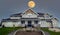 High-end Upscale Country Mansion House Home Dwelling Residence Large Front Porch Exterior Full Moon