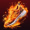 High-energy abstract illustration of a blazing torch intertwined with a running shoe