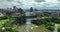 High Falls on Genesee River in Rochester city, New York. Panoramic view of urban city skyline with historical