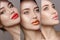 High fashion model make up collage. Makeup artist beauty ideas. Colorful lips, eyes, eyeshadows and nails. Beautiful female parts