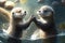 High-Five Celebration between Two Playful Otters in a Clear Stream