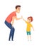 High five. Man greeting boy, happy people. Cartoon father spend time with son together vector illustration