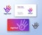 High Five Technology Abstract Vector Sign or Logo and Business Card Template. Palm Hand with Cube Gradient Icon with