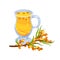 High glass mug of sea buckthorn tea. Vector illustration on white background.