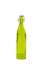 High green glass bottle isolated on white background olive oil. White plastic cork and ply rusty latch in the bottle neck