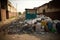 high heaps of garbage accumulated in open air from overflowing garbage