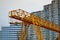 High heavy yellow metal iron load-bearing construction stationary industrial powerful gantry crane of bridge type on supports