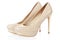 High heel beige shoes pair on white