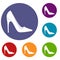 High heel shoe icons set