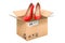 High heel shoes, footwear inside cardboard box, delivery concept. 3D rendering