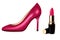 high heel shoes shoes and lipstick. Vector.