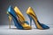 High heel women shoes on a solid colour background. ai generative