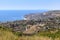 High hillside view of coastline of Laguna Beach with the ocean