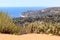 High hillside view of coastline of Laguna Beach with the ocean