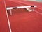 High hurdle. Hurdle track running lane. Wooden Hurdle