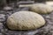 High hydration rye and wheat sourdough ready for shaping artisanal rustic wholegrain sourdough bread loaf, photo series