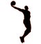 High jumping Basketball player in jump throw, Best Slam Dunk with a ball. Black and orange outline