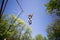 High jumping on trampoline. Children summer sports concept.