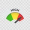 High level risk gauge vector icon. High fuel illustration on iso