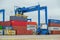 High modern blue gantry crane for loading of containers for ships