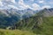 High mountain peaks of Switzerland with the town of Samnaun in the background.