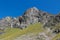 High mountain wall of Tian Shan peaks in Tuyuk Su panorama landscape