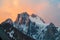 High mountain wall of Tian Shan, snow and glacier ice of Korona peak in Ala Archa