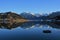 High mountains mirroring in lake Sihlsee