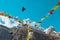 High Peak View in Himalaya Mountains buddhist Flags and Crow