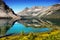 High peaks mountain lake reflection, Scenic landscape