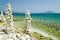 High pebble towers on the Papas beach