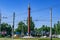 High pillar with a sculpture of the Greek goddess Nike at the top on the city square in Kherson