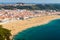 From the high point of the Nazare we can see the beach the sea and the village Nazare, Portugal