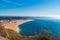 From the high point of the Nazare we can see the beach the sea and the village Nazare, Portugal