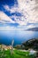 High point view of the picturesque gulf of Mirambello, Crete, Greece