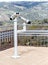 High powered binoculars on a scenic mountain lookout. Sierras de Francia and of Bejar. UNESCO World Heritage site in Spain
