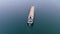 High quality, 4K, top down, aerial view of a cargo ship navigating the St Lawrence Seaway, Canada