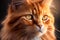 High quality closeup portrait of a ginger striped beautiful furry cat. Generative AI