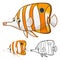 High Quality Copperband Butterflyfish Cartoon Character Include Flat Design and Line Art Version