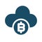 High quality dark blue flat bitcoin cloud icon