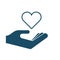 High quality dark blue flat outlined heart in hand icon on white background