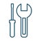 High quality dark blue outlined screw driver and wrench icon on white background