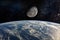 High quality Deep space iimage with the earth and the moon . Elements of this image furnished by NASA
