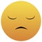 High quality emoticon on white background. Pensive, remorseful face, saddened by life. Yellow face with sad, closed eyes, and a