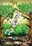 High quality Illustration of bunny rabbit Tarzan and Jane, cover, background, wallpaper
