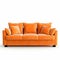 High Quality Orange Velvet Couch On White Background With Pillows