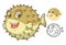 High Quality Puffer Fish Cartoon Character Include Flat Design and Line Art Version