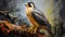 High Quality Realism Painting Of A Peregrine Falcon On A Branch