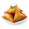 High Quality Triangular Samosas On White Plate